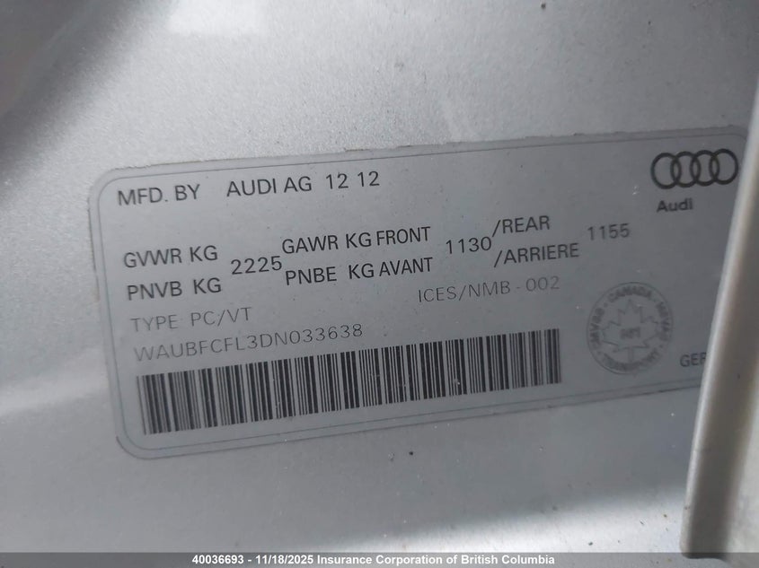 WAUBFCFL3DN033638 2013 AUDI A4 photo no. 9