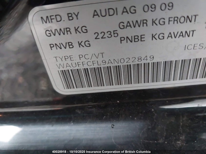 WAUFFCFL9AN022849 2010 AUDI A4 photo no. 9