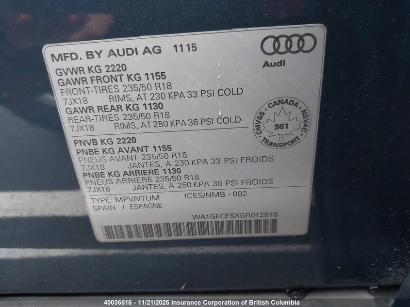 WA1GFCFSXGR012518 2016 AUDI Q3 photo no. 9
