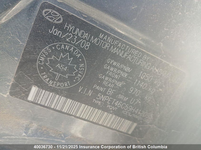 5NPET46C59H412095 2009 HYUNDAI SONATA photo no. 5