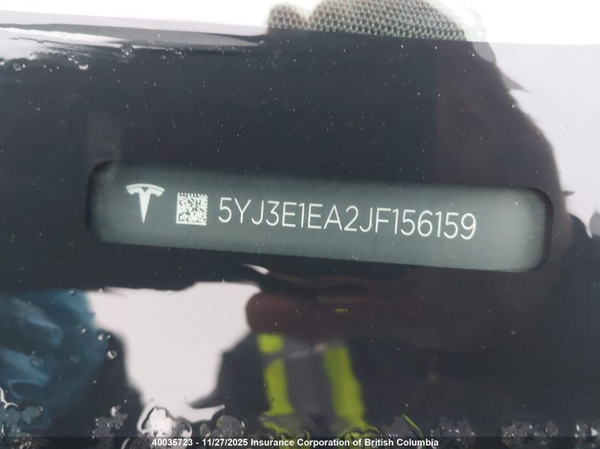 2018 Tesla Model 3 VIN: 5YJ3E1EA2JF156159 Lot: 40035723