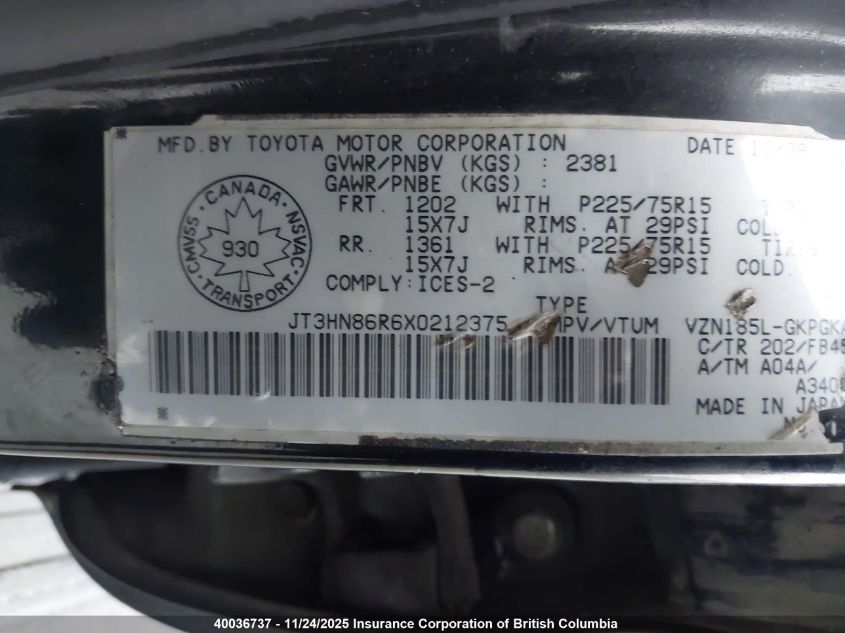 1999 Toyota 4Runner Sr5 VIN: JT3HN86R6X0212375 Lot: 40036737