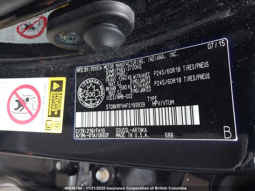 5TDBKRFH4FS189939 2015 TOYOTA HIGHLANDER photo no. 9