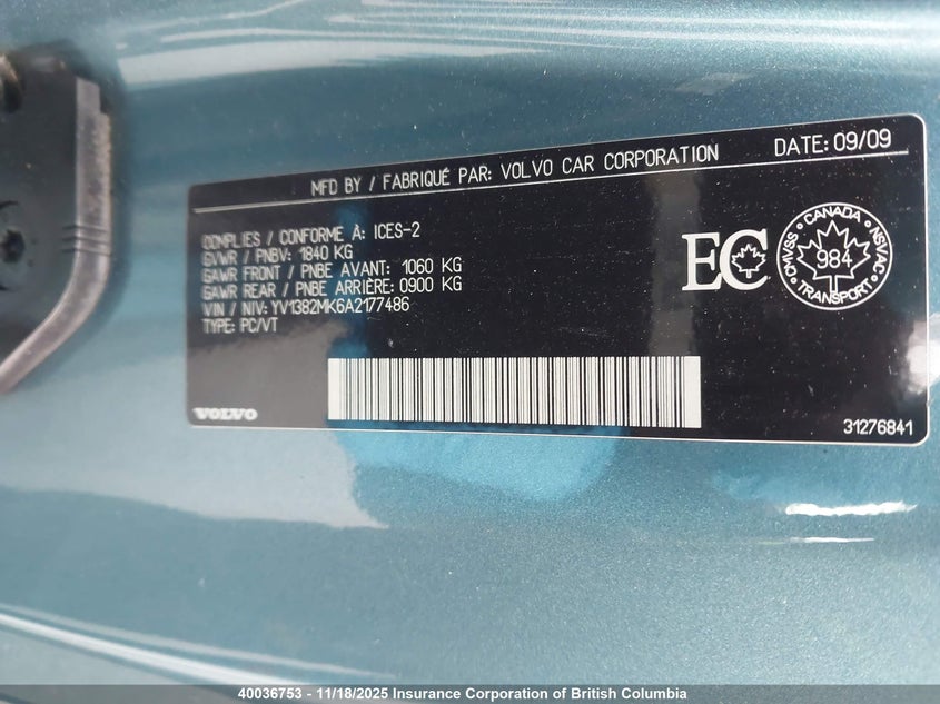 YV1382MK6A2177486 2010 VOLVO C30 photo no. 9