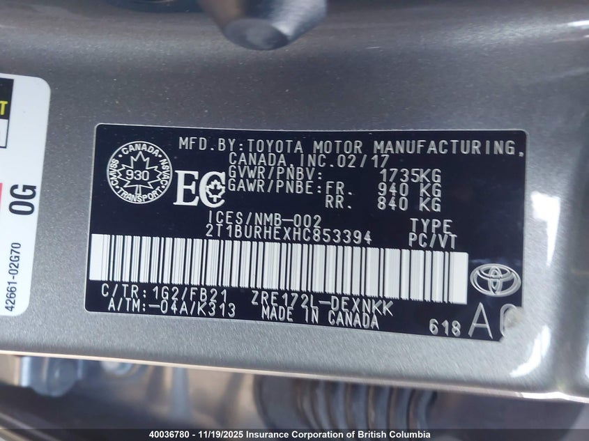 2T1BURHEXHC853394 2017 TOYOTA COROLLA photo no. 18