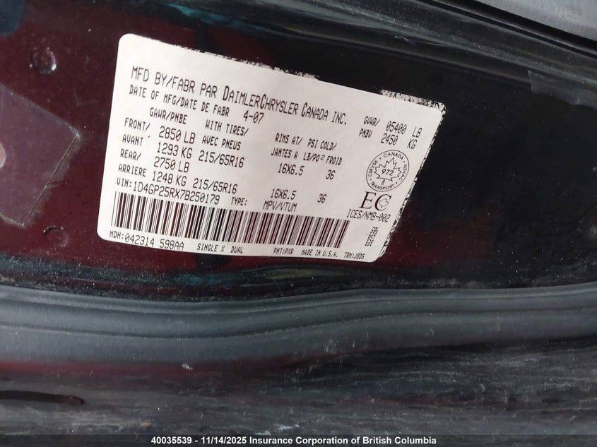 1D4GP25RX7B250179 2007 DODGE CARAVAN photo no. 9