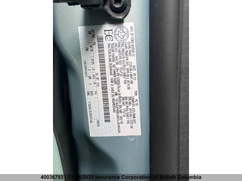 2013 Ford C-Max Sel VIN: 1FADP5BU8DL505028 Lot: 40036793