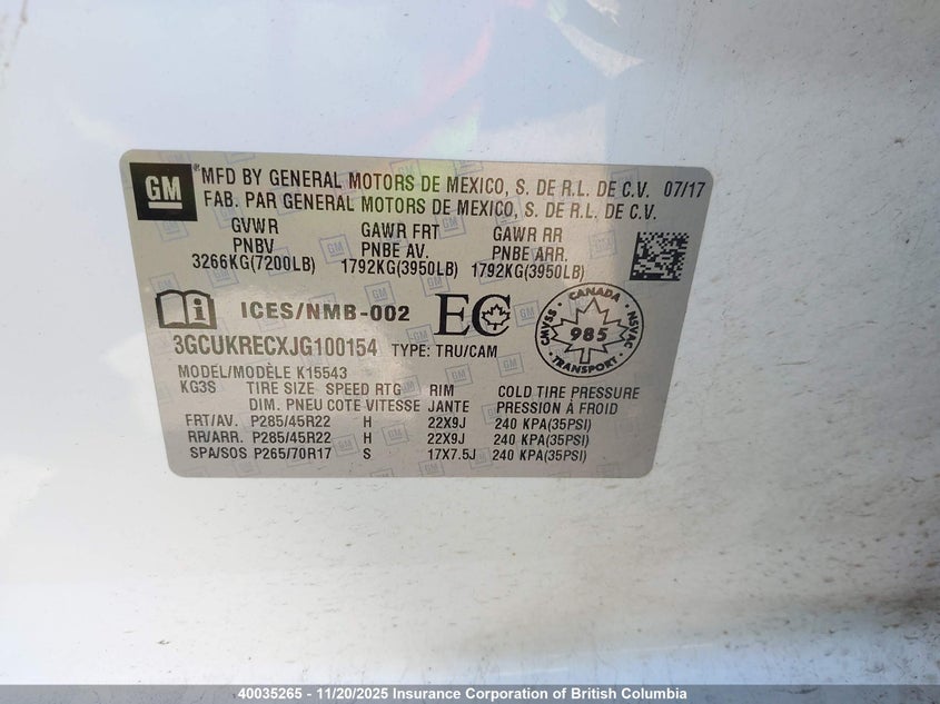 3GCUKRECXJG100154 2018 CHEVROLET SILVERADO photo no. 9