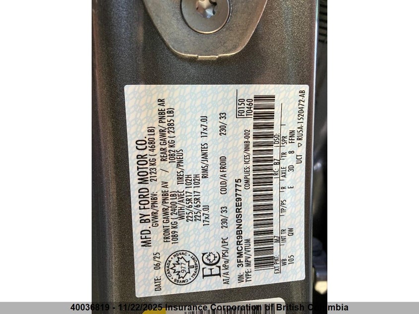 2025 Ford Bronco Sport Big Bend VIN: 3FMCR9BN0SRE97775 Lot: 40036819