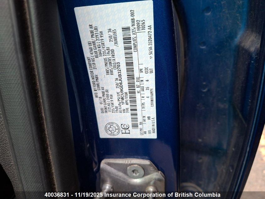 2018 Ford Escape Se VIN: 1FMCU9GD6JUB32703 Lot: 40036831