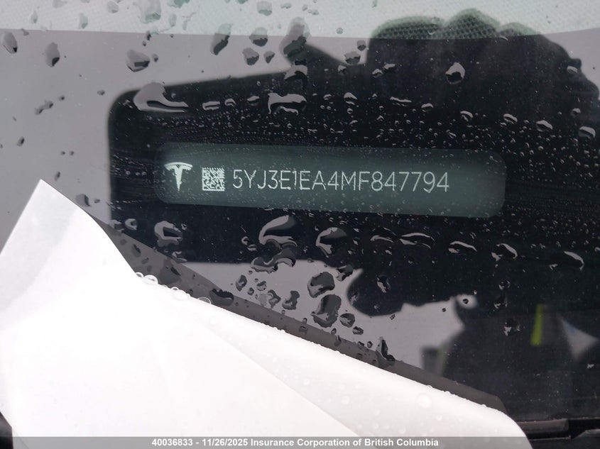 2021 Tesla Model 3 VIN: 5YJ3E1EA4MF847794 Lot: 40036833