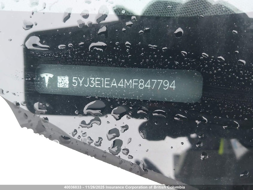 2021 Tesla Model 3 VIN: 5YJ3E1EA4MF847794 Lot: 40036833