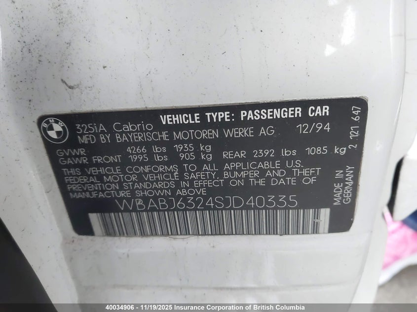 WBABJ6324SJD40335 1995 BMW 3ER photo no. 9