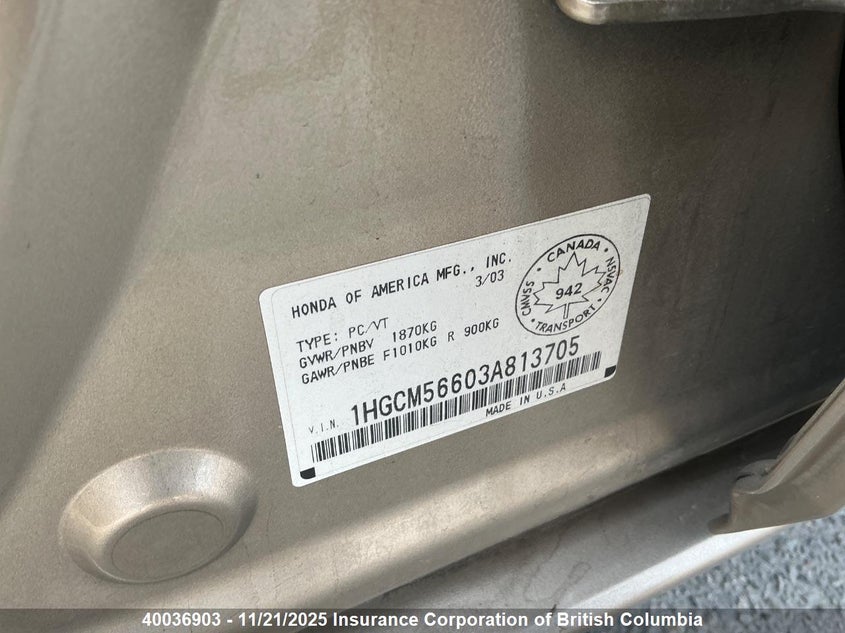 1HGCM56603A813705 2003 HONDA ACCORD photo no. 8
