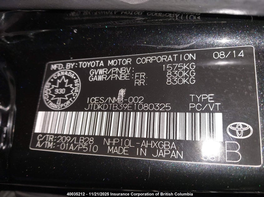 JTDKDTB39E1080325 2014 TOYOTA PRIUS C photo no. 9
