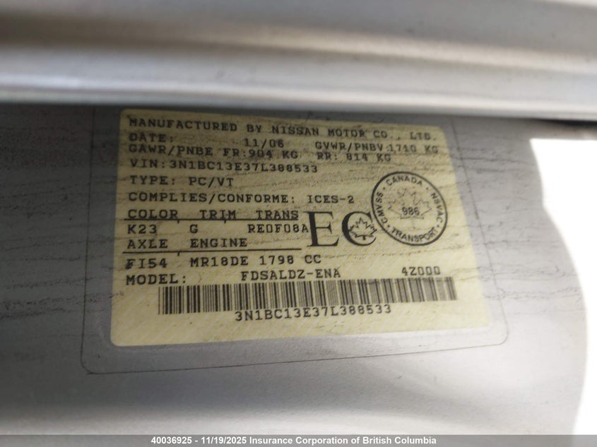 3N1BC13E37L388533 2007 NISSAN VERSA photo no. 9