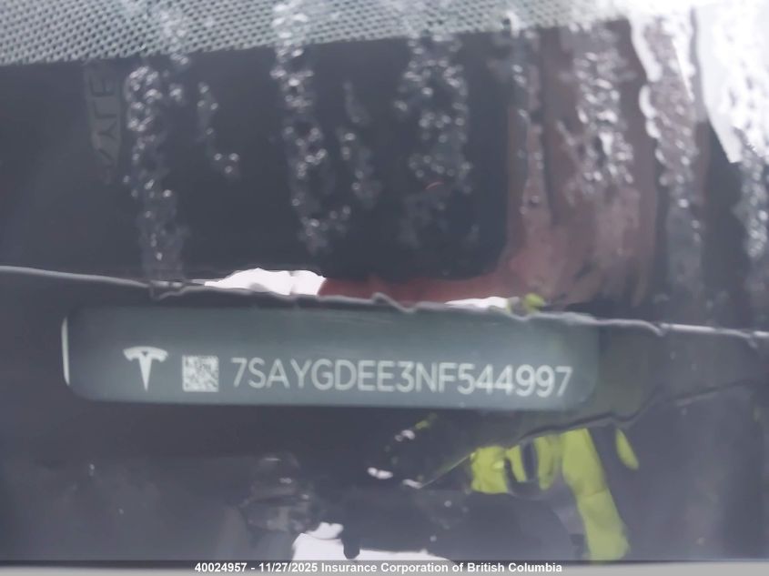2022 Tesla Model Y VIN: 7SAYGDEE3NF544997 Lot: 40024957