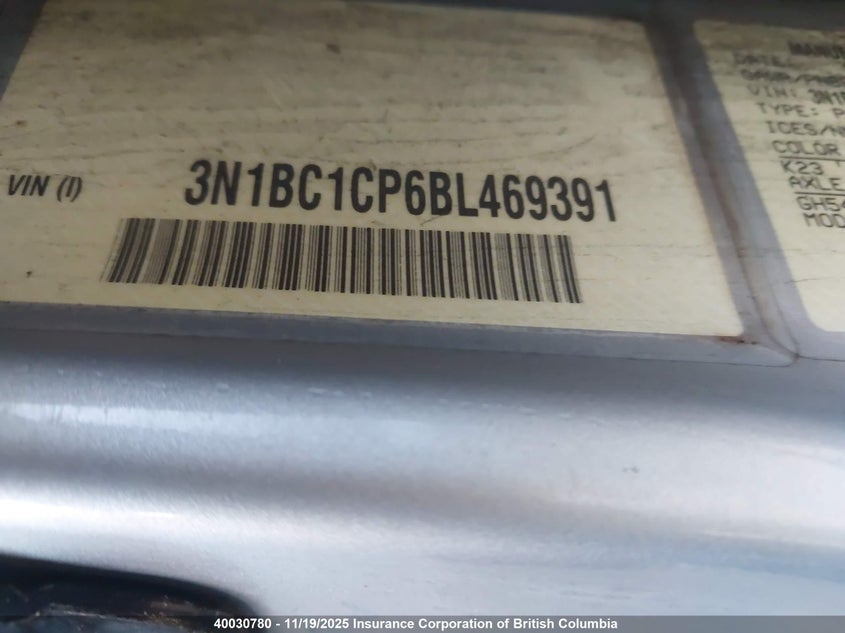 2011 Nissan Versa S/Sl VIN: 3N1BC1CP6BL469391 Lot: 40030780