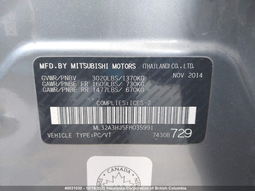 ML32A3HJ5FH035991 2015 MITSUBISHI MIRAGE photo no. 9