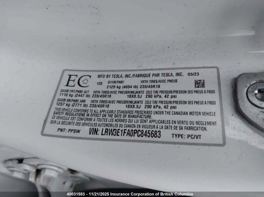 LRW3E1FA0PC845683 2023 TESLA MODEL 3 photo no. 9