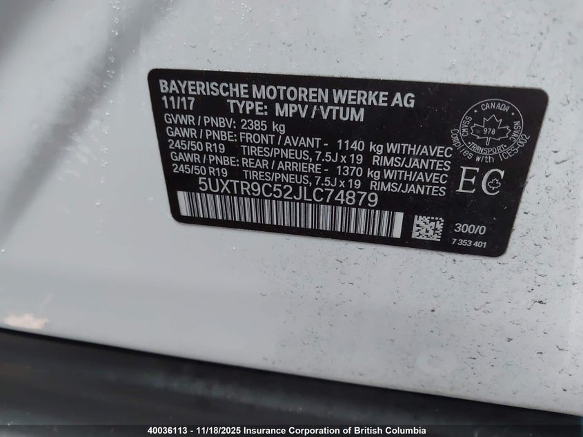 5UXTR9C52JLC74879 2018 BMW X3 photo no. 9