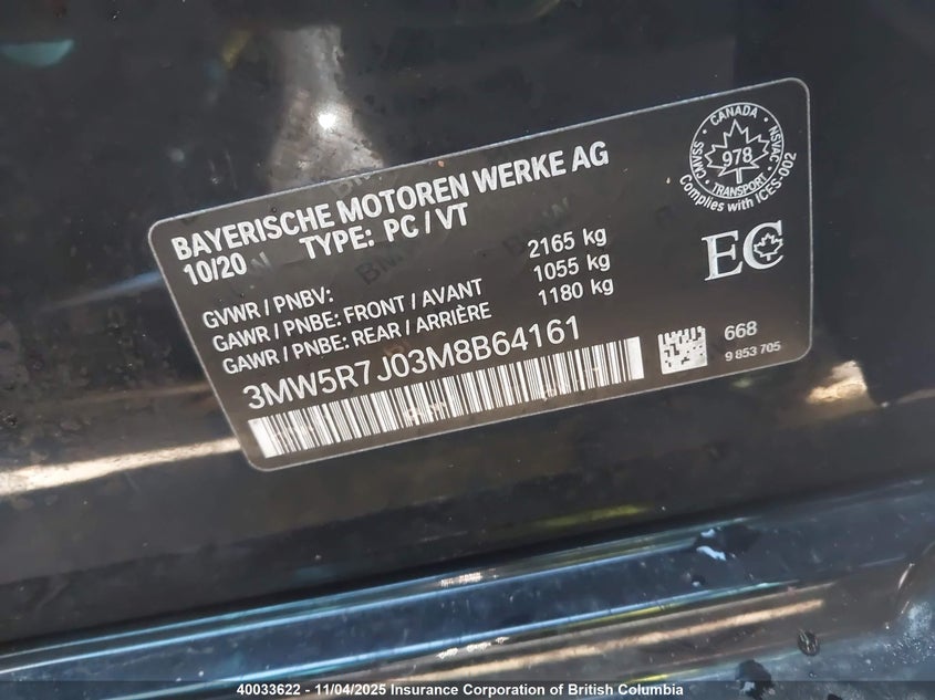 2021 BMW 330Xi VIN: 3MW5R7J03M8B64161 Lot: 40033622