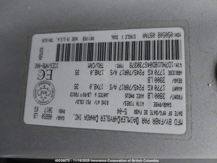 2004 Dodge Ram 1500 St/Slt VIN: 1D7HU18D04S730379 Lot: 40036670