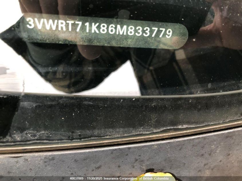 2006 Volkswagen Jetta VIN: 3VWRT71K86M833779 Lot: 40037009