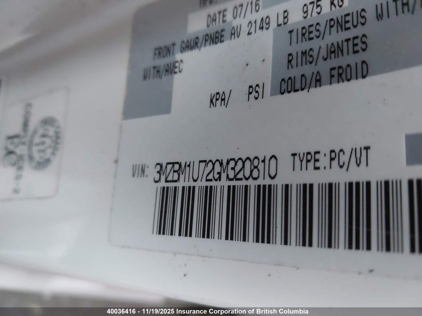 2016 Mazda 3 Sport VIN: 3MZBM1U72GM320810 Lot: 40036416