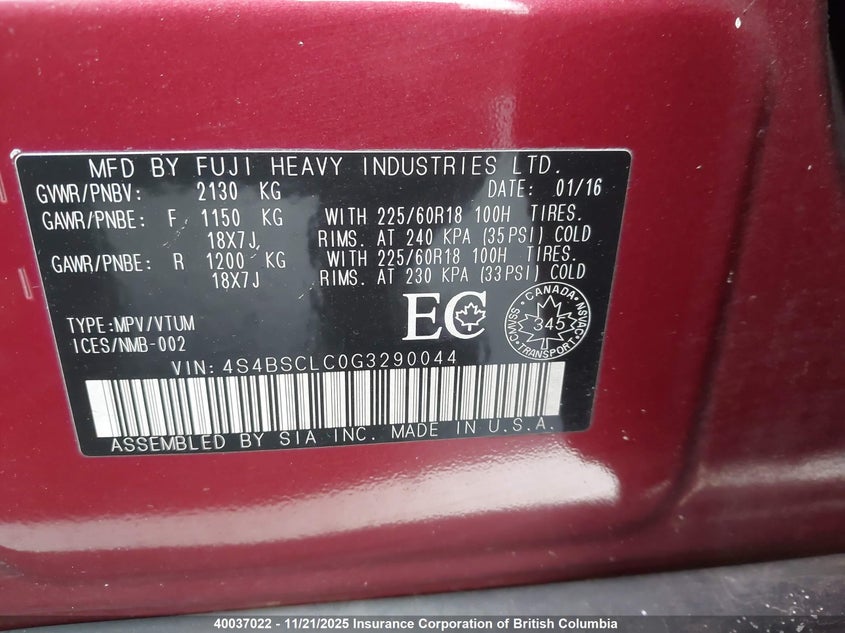 4S4BSCLC0G3290044 2016 SUBARU OUTBACK photo no. 9