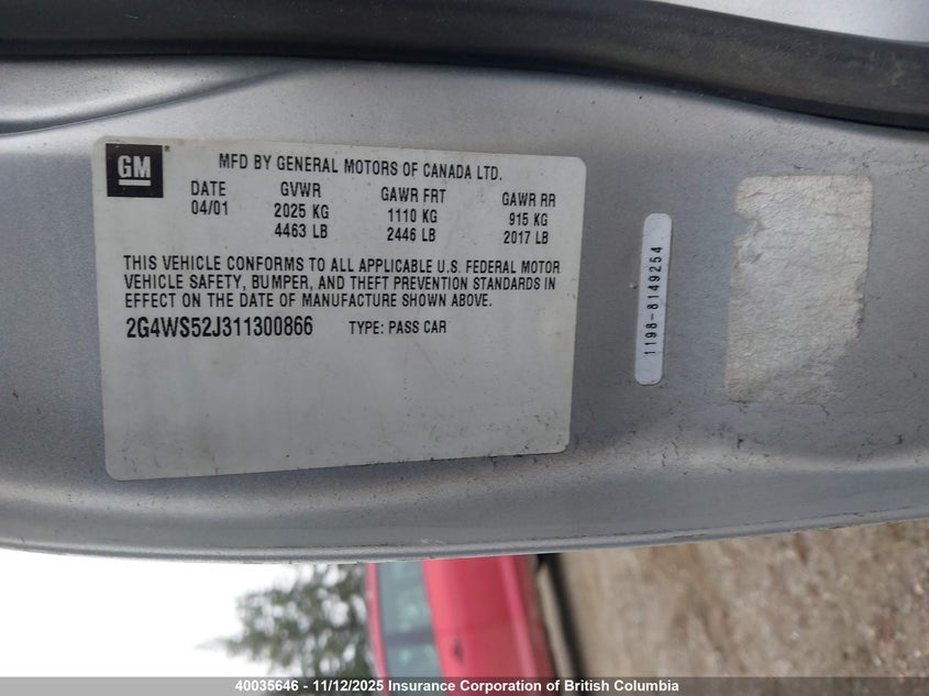 2G4WS52J311300866 2001 BUICK CENTURY photo no. 18
