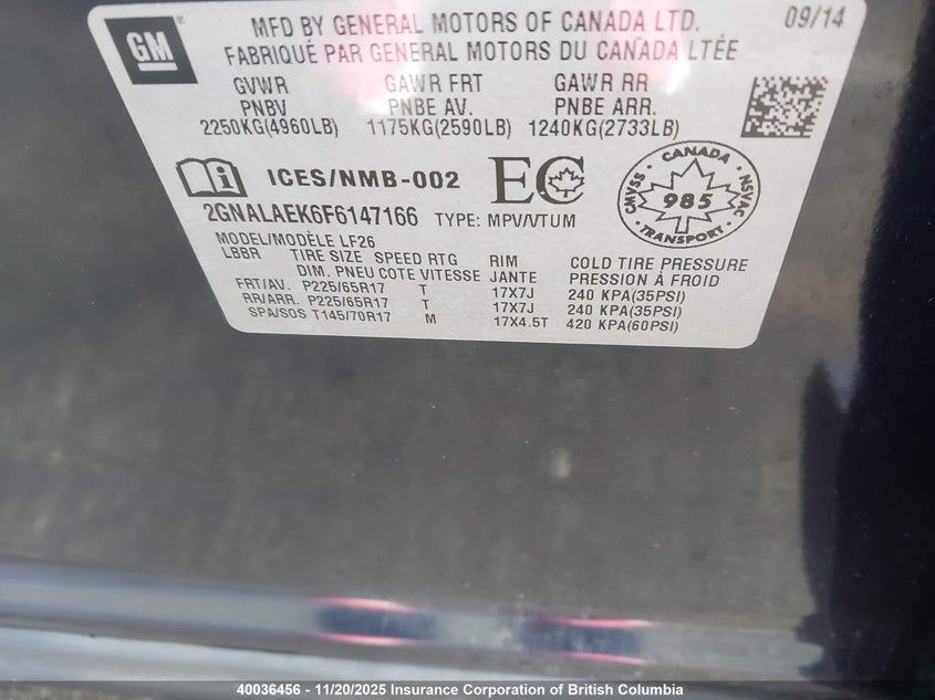2GNALAEK6F6147166 2015 CHEVROLET EQUINOX photo no. 9