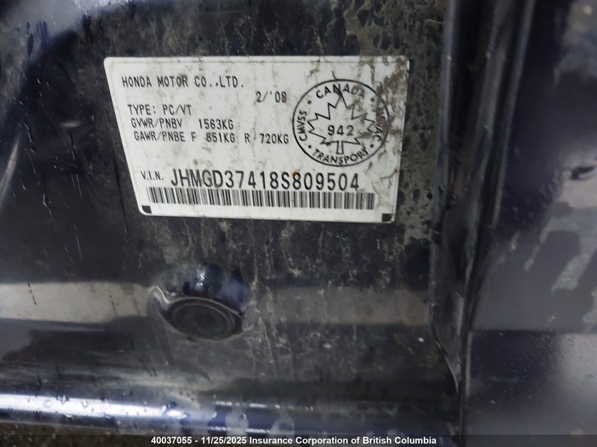 2008 Honda Fit VIN: JHMGD37418S809504 Lot: 40037055