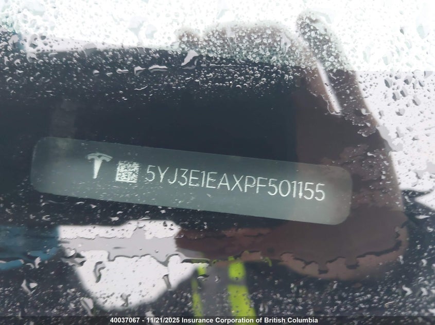 2023 Tesla Model 3 VIN: 5YJ3E1EAXPF501155 Lot: 40037067