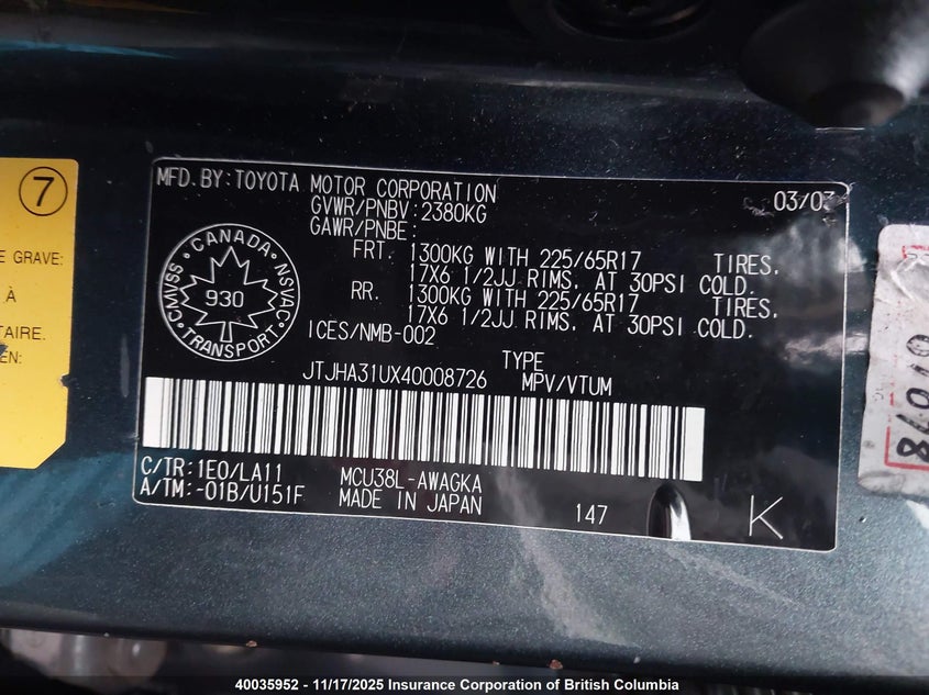 JTJHA31UX40008726 2004 LEXUS RX photo no. 9