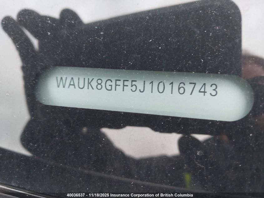 2018 Audi A3 Prestige VIN: WAUK8GFF5J1016743 Lot: 40036537