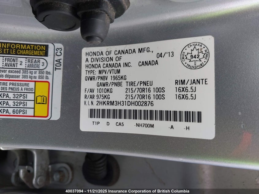 2HKRM3H31DH002876 2013 HONDA CR-V photo no. 9