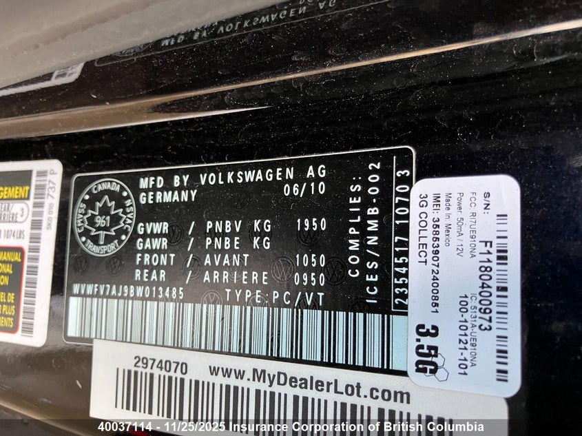 2011 Volkswagen Gti VIN: WVWFV7AJ9BW013485 Lot: 40037114