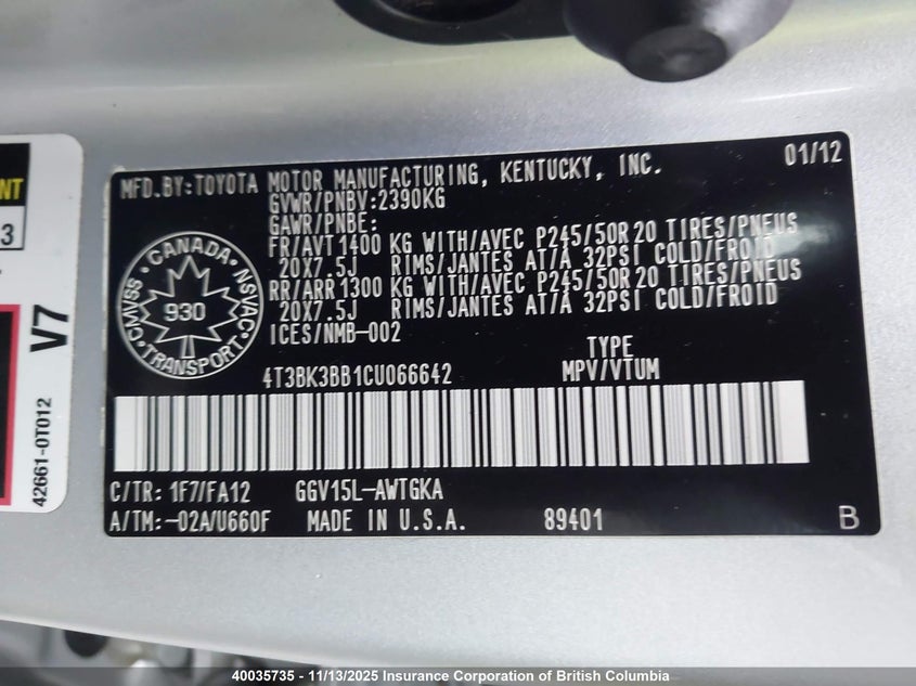 4T3BK3BB1CU066642 2012 TOYOTA VENZA photo no. 9