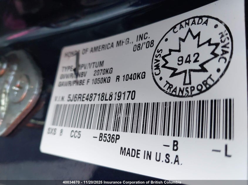 5J6RE48718L819170 2008 HONDA CR-V photo no. 9