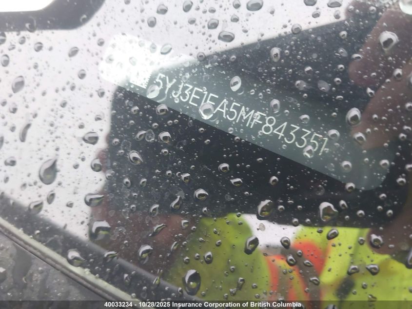 2021 Tesla Model 3 VIN: 5YJ3E1EA5MF843351 Lot: 40033234