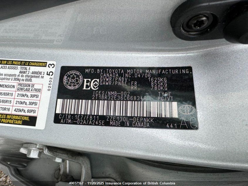 2T1BR32E36C668348 2006 TOYOTA COROLLA photo no. 5