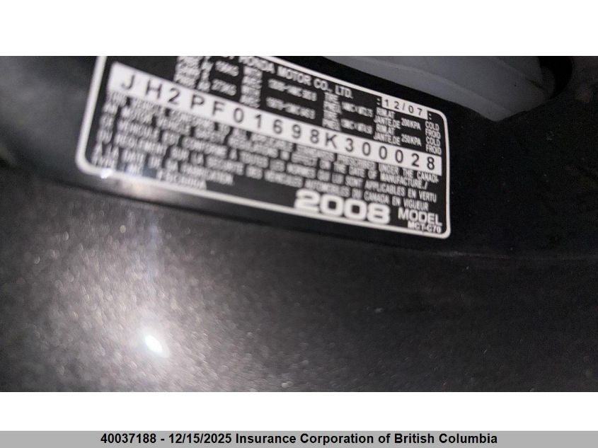 2008 Honda Fsc600 A VIN: JH2PF01698K300028 Lot: 40037188