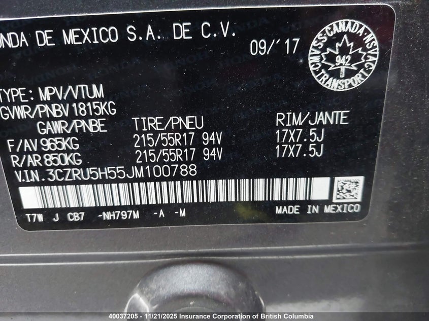 3CZRU5H55JM100788 2018 HONDA HR-V photo no. 9