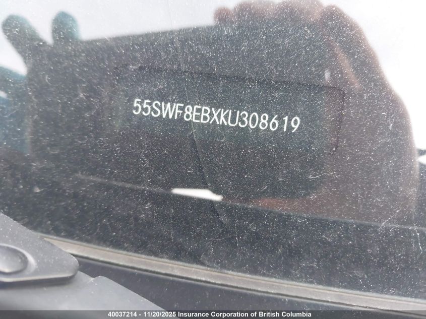 2019 Mercedes-Benz C 300 4Matic VIN: 55SWF8EBXKU308619 Lot: 40037214