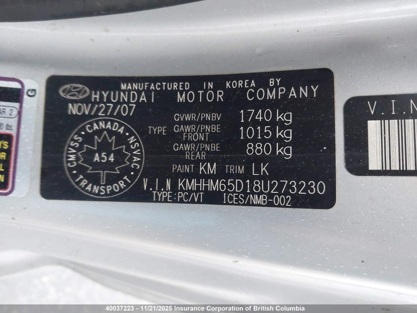 KMHHM65D18U273230 2008 HYUNDAI TIBURON photo no. 9