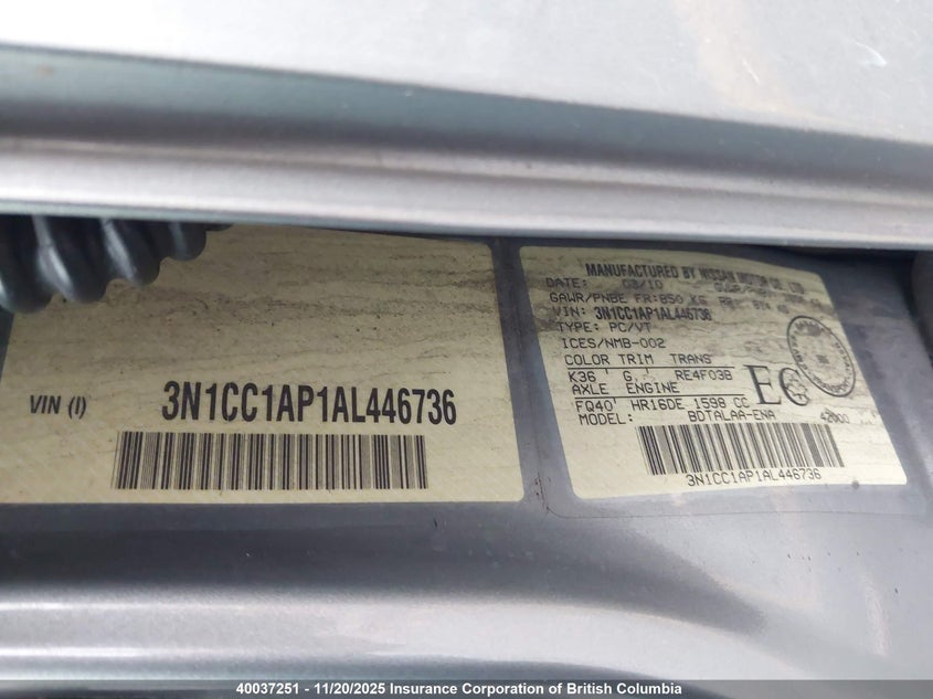 3N1CC1AP1AL446736 2010 NISSAN VERSA photo no. 9