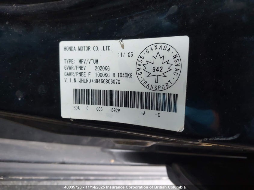 JHLRD78946C806070 2006 HONDA CR-V photo no. 9