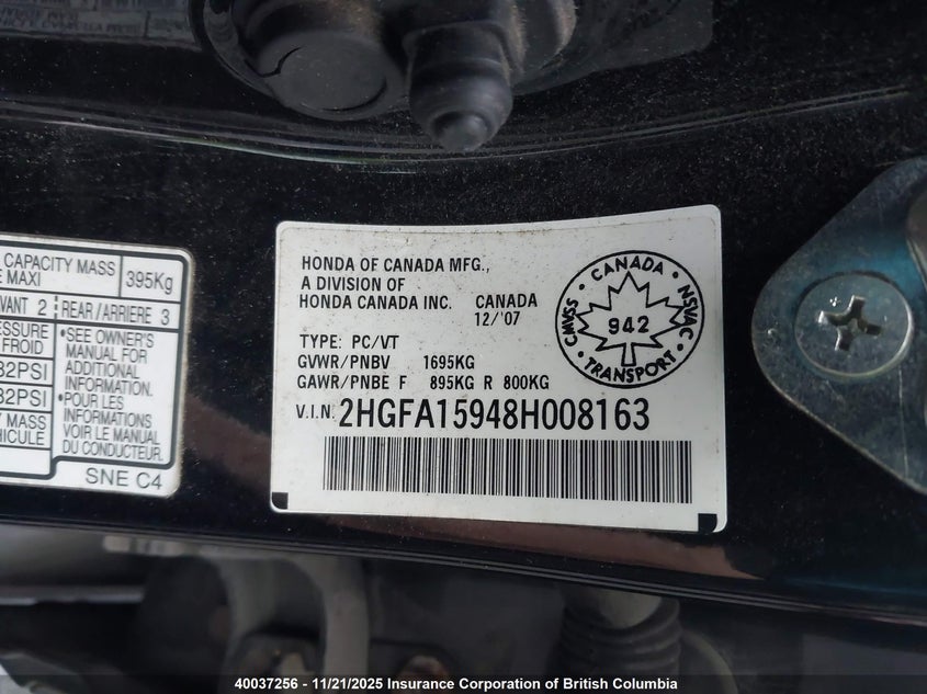 2HGFA15948H008163 2008 HONDA CIVIC photo no. 9