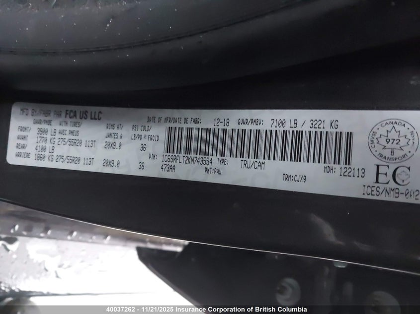 1C6SRFLT2KN743554 2019 RAM 1500 photo no. 18